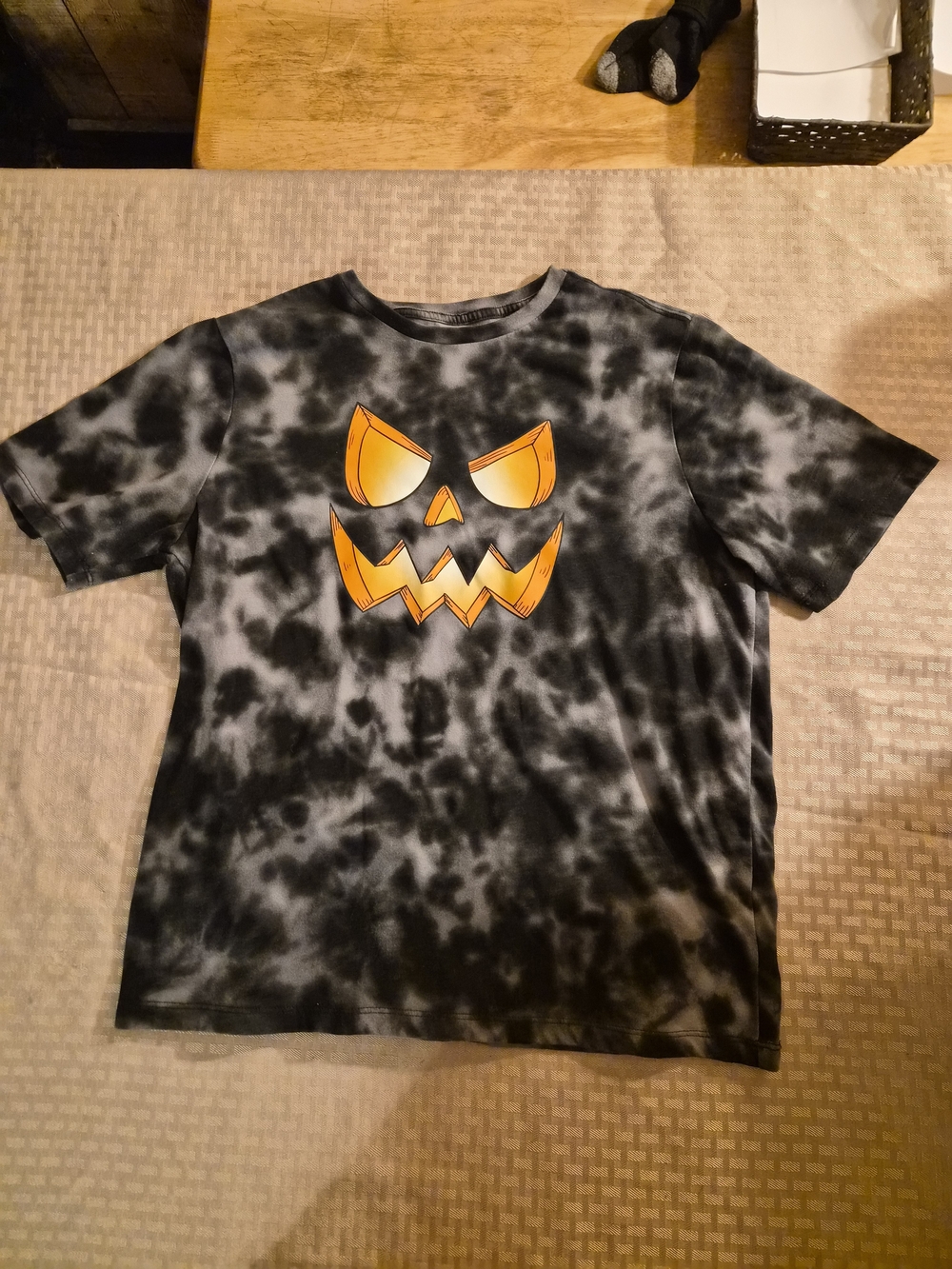 wonder nation Black and Orange Tie-Dye Pumpkin Face Tee